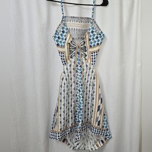 Ranna Gill Geometric Blue and Cream Romper